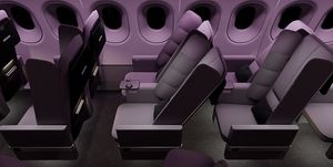 Purple, Design, Automotive design, Room, Airline, Furniture, Vehicle, Airplane, 