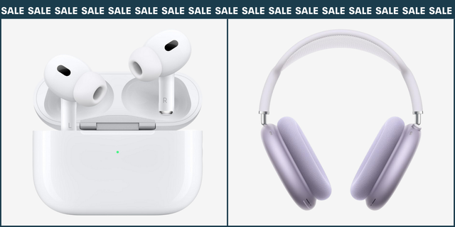 promotional display of wireless earbuds and headphones