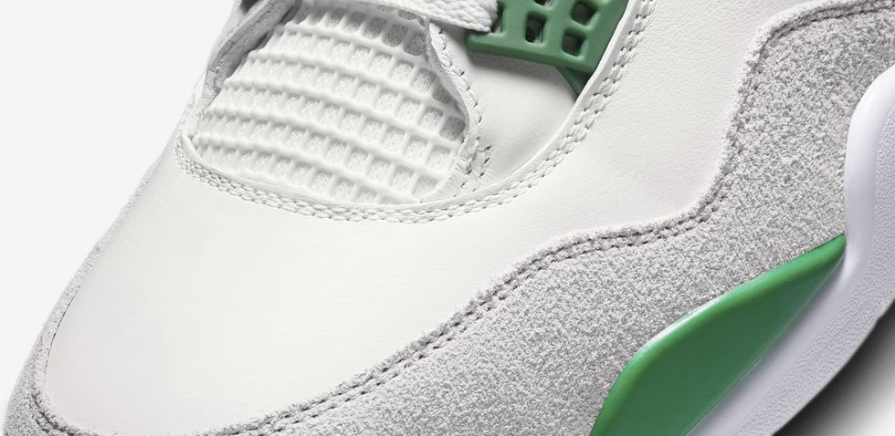 Color: White Nike Air Jordan 4 Pine Green Men's Sneakers Shoes, Material:  Leather