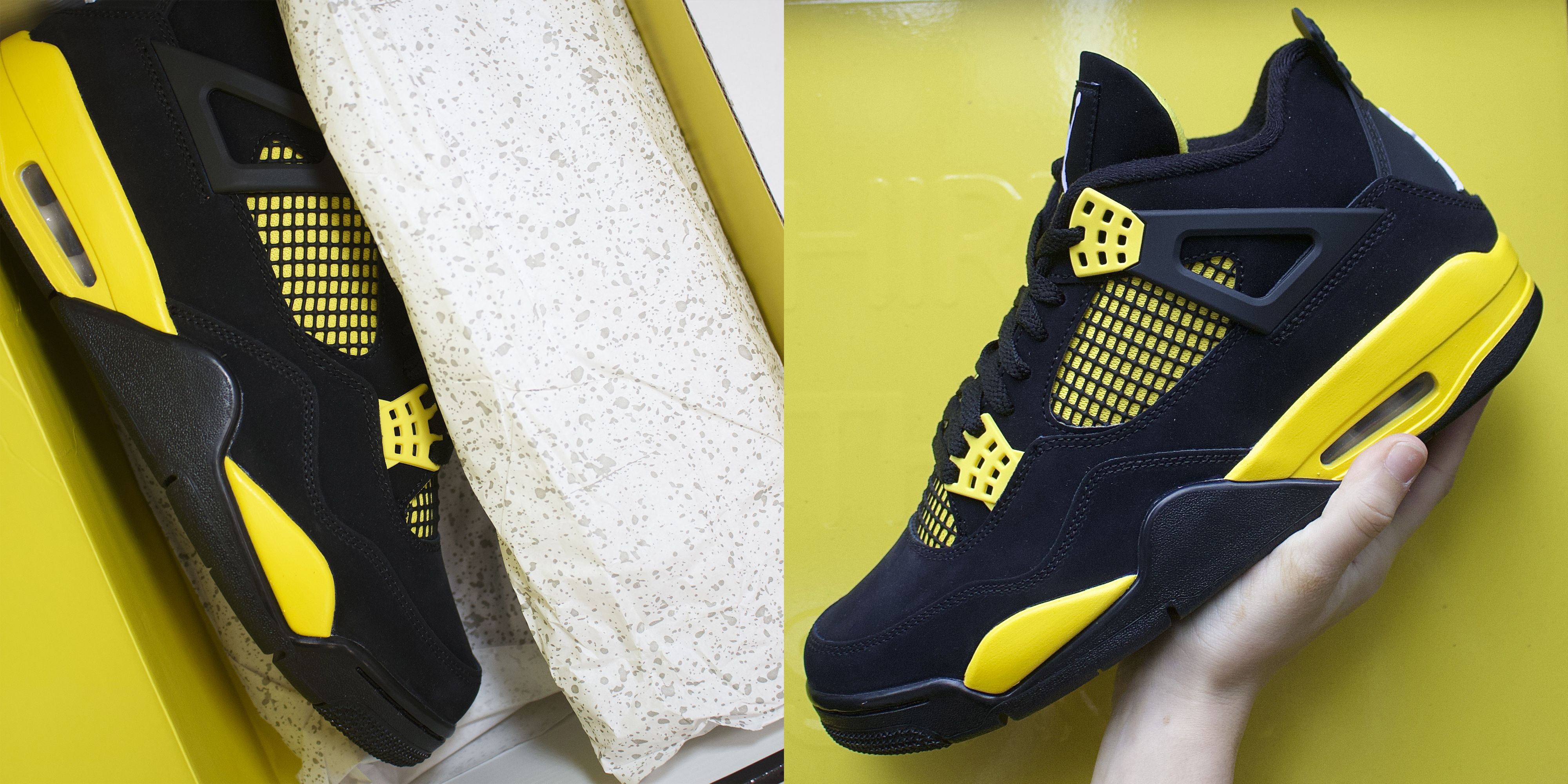 Jordans 4 black and on sale yellow