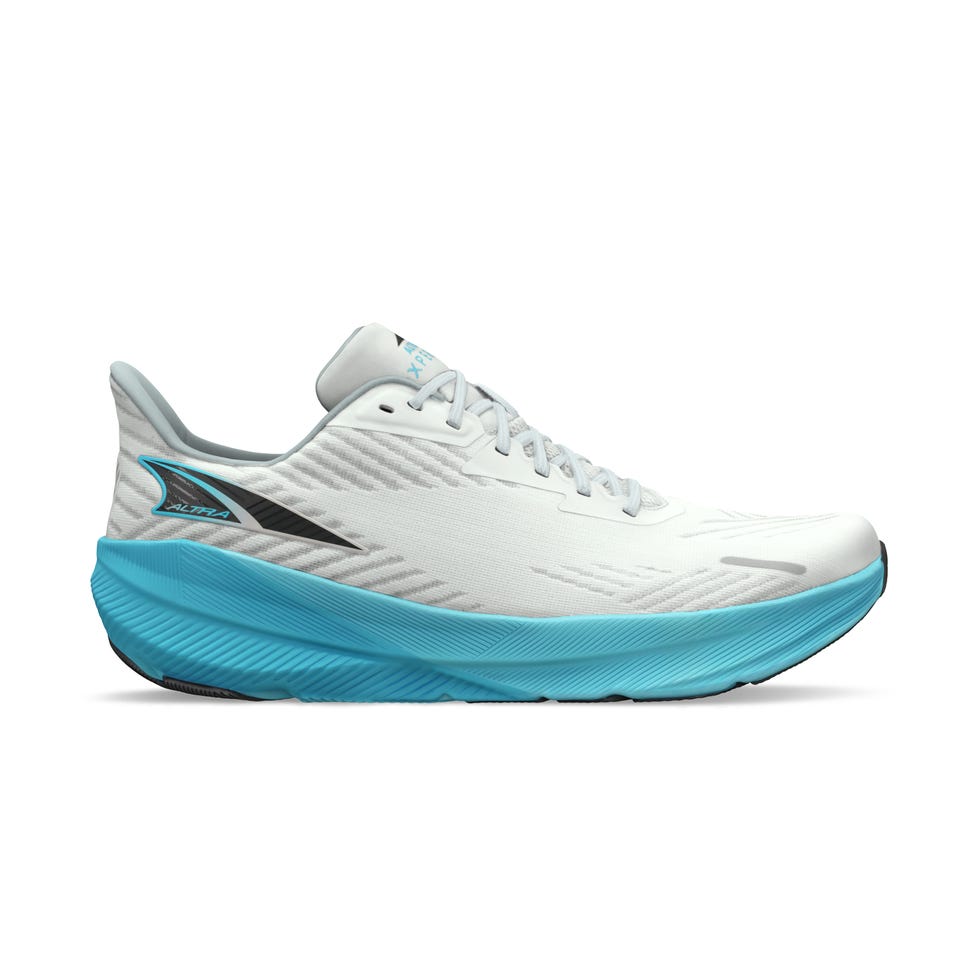 a blue and white shoe