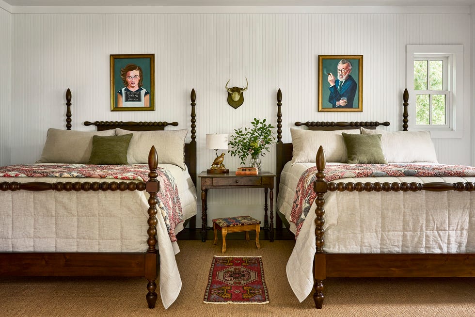 bedroom design ideas quirky charm finger alabama guest bedroom with two beds and portraits above them