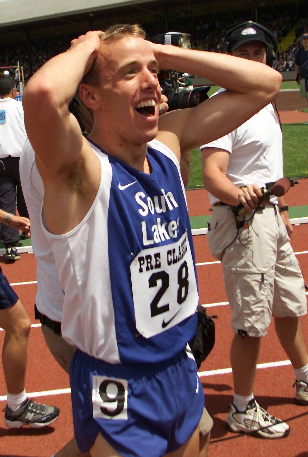 alan webb of the us reacts after breaking his coun
