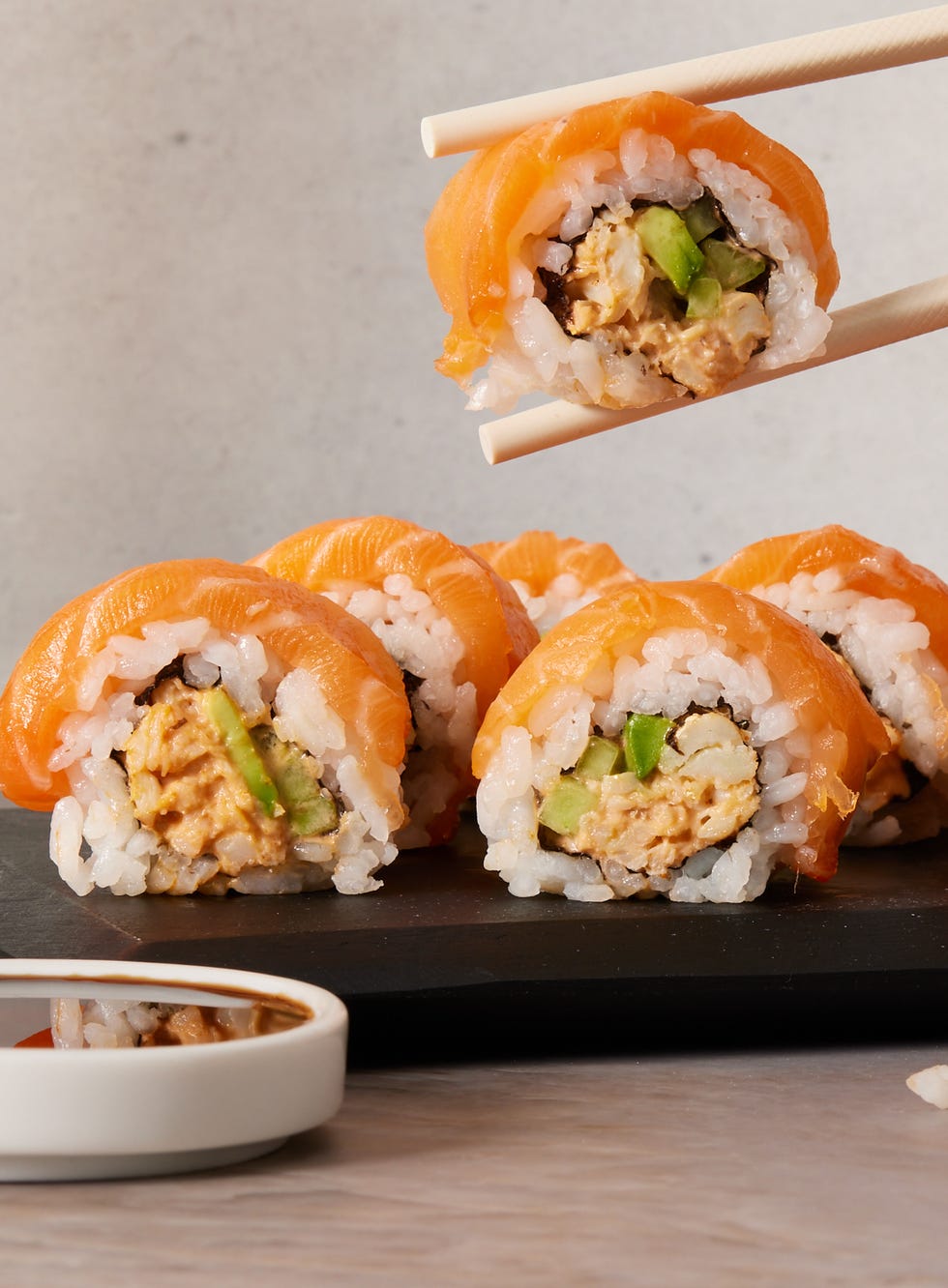 alaska rolls with crab, salmon, avocado and cucumber