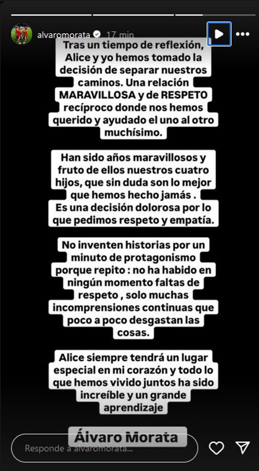 alvaro morata comunicado separacion alice campello