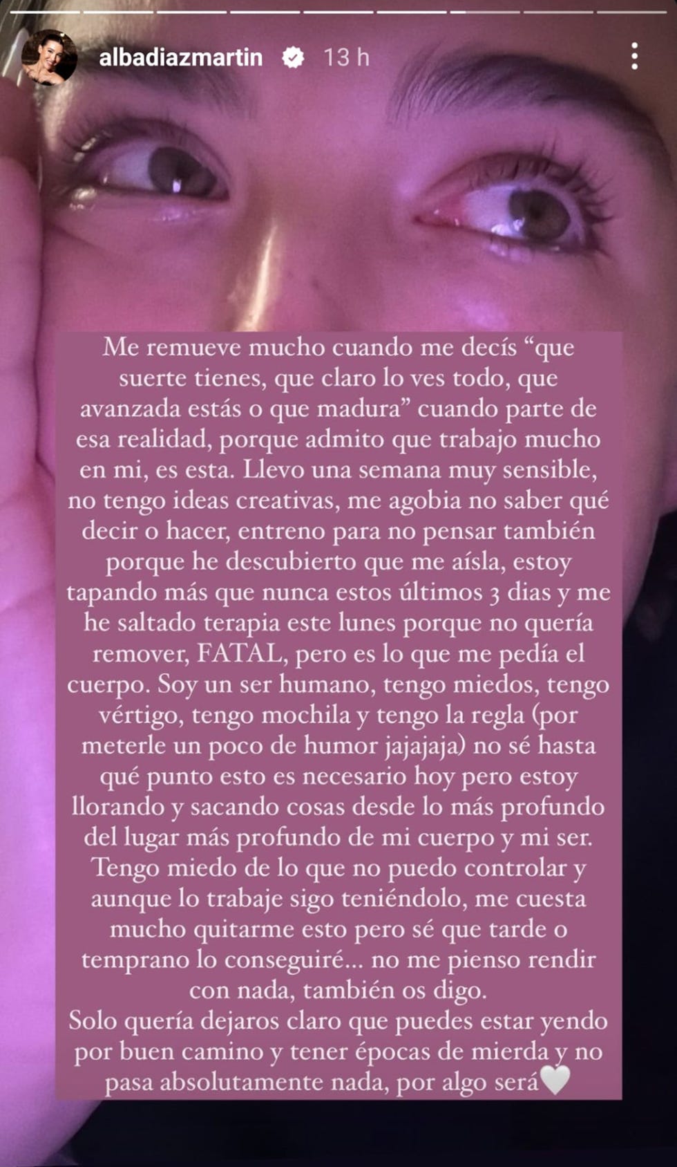 alba diaz comparte entre lagrimas en instagram su peor momento