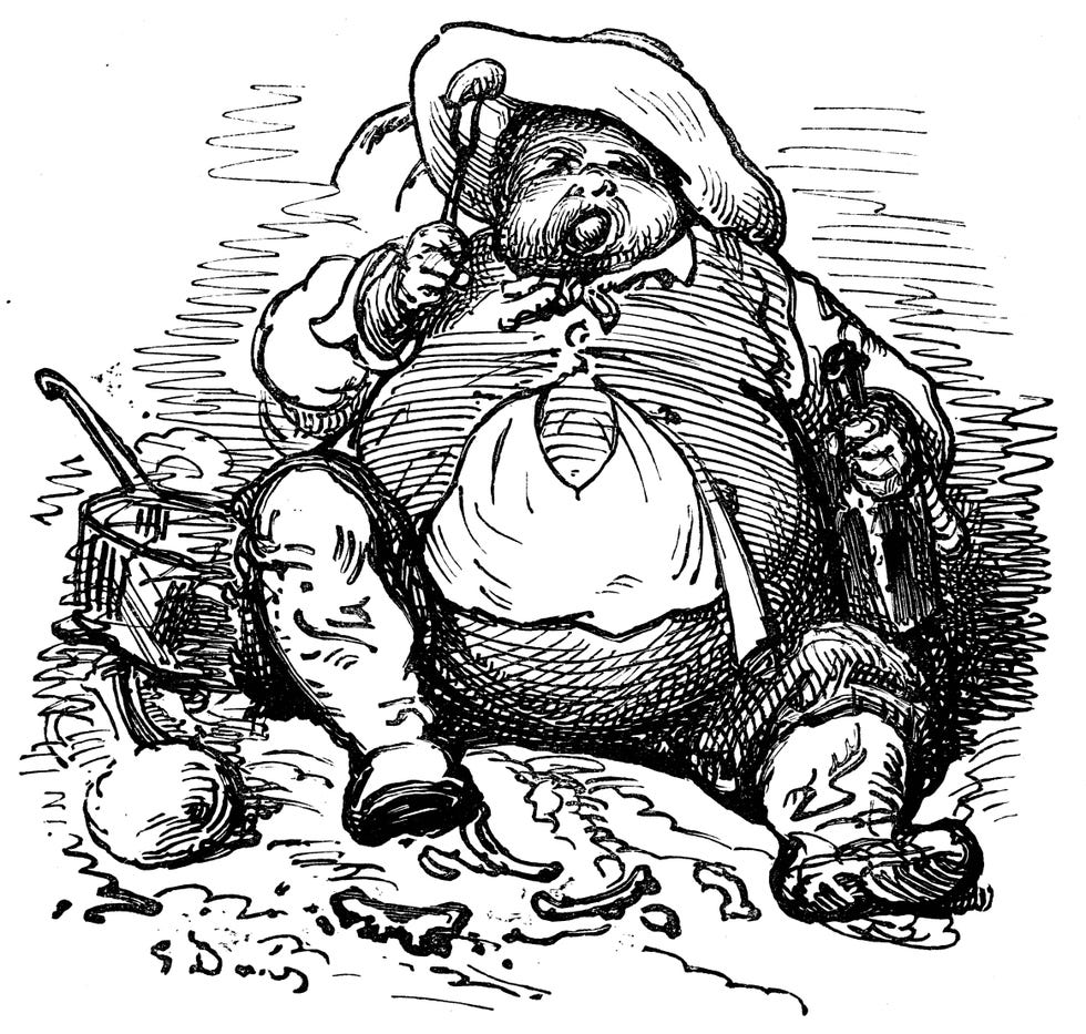 Sancho de dikkeEen beroemde smulpaap uit de literatuur is Sancho Panza de dienaar van de hoofdpersoon uit de romanDe vernuftige edelman Don Quichot van La ManchaSancho Panza die in het boek gouverneur is van het fantasieeiland Barataria wil een arts gevangen laten nemen als die hem belet te genieten van lekkernijenOp de afbeeldingSancho Panza na het huwelijk van Camacho Gustavo Dor