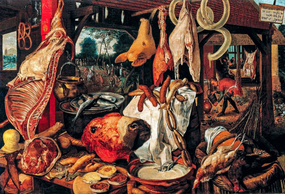 Stilleven met vlees en de heilige familie Olieverfschilderij van Pieter Aertsen 16de eeuw