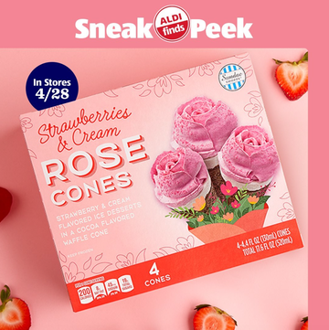 pink box of strawberries and cream rose ice cream cones