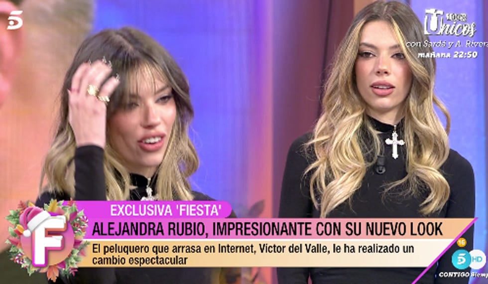 alejandra rubio muestra el antes y el despues de su corte de pelo en el programa fiesta