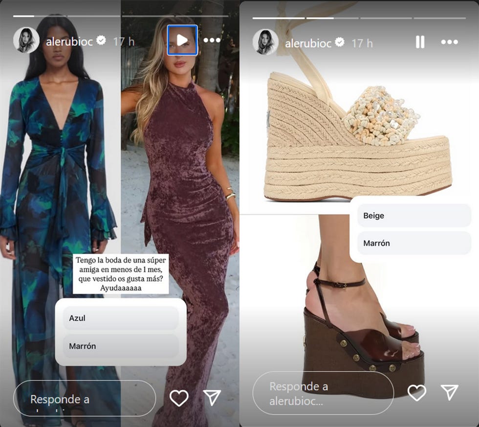 alejandra rubio muestra las opciones de look para la boda de una amiga