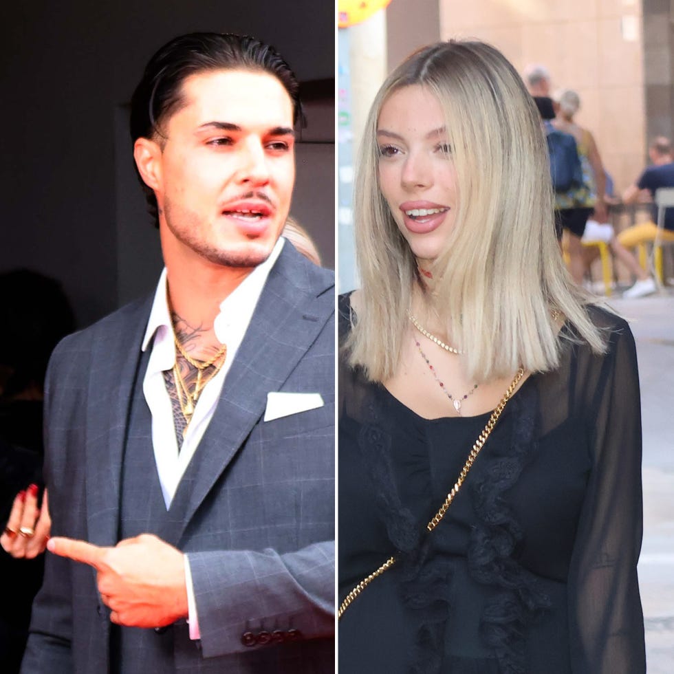 fotomontaje de alejandra rubio con vestido negro y carlo costanzia con traje gris