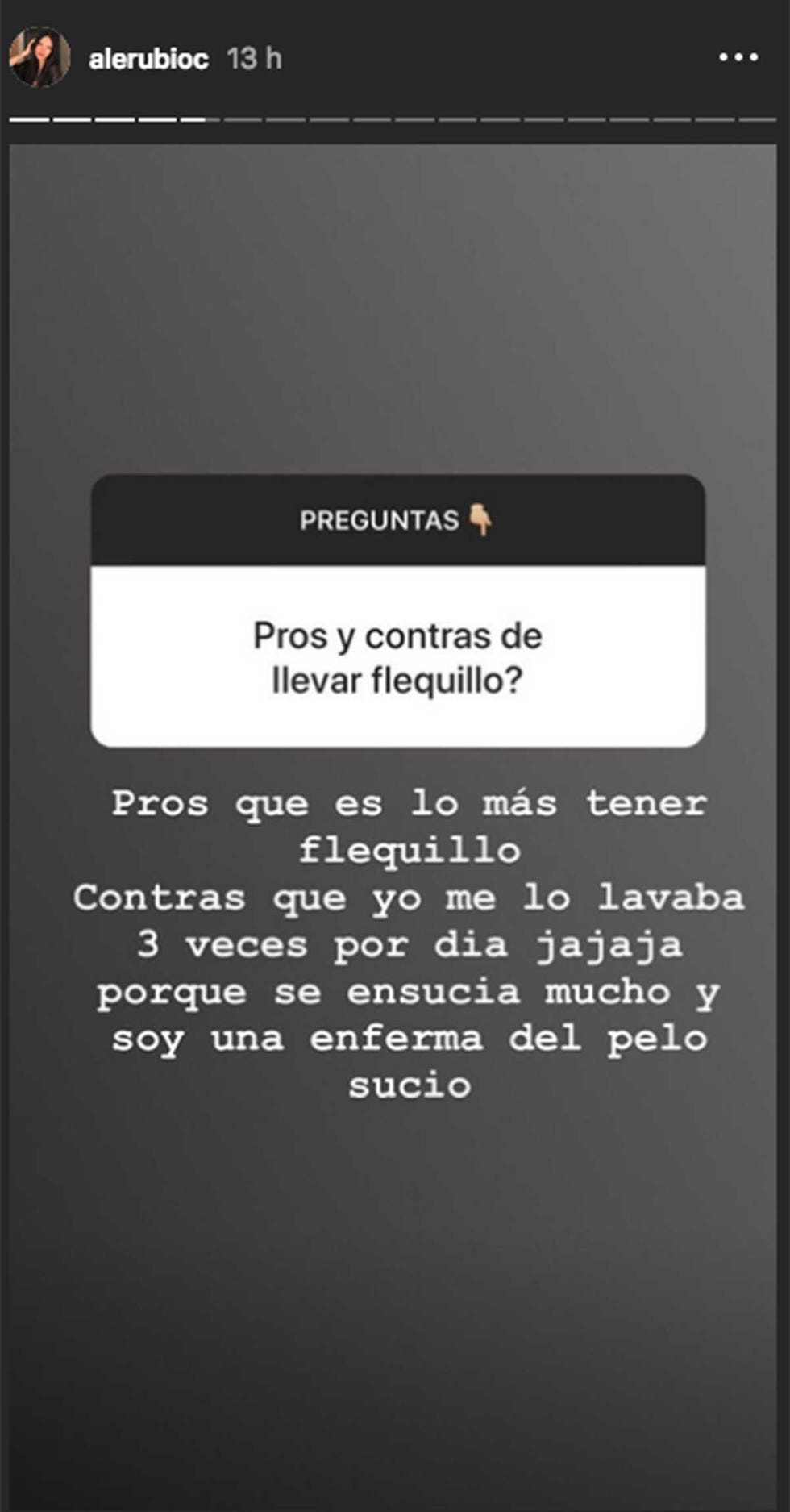 Alejandra Rubio explica en Instagram los pros y contras de llevar flequillo