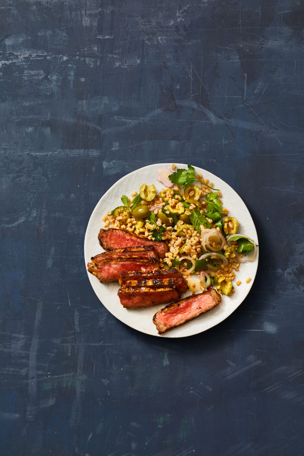 aleppo grilled steak with farro salad