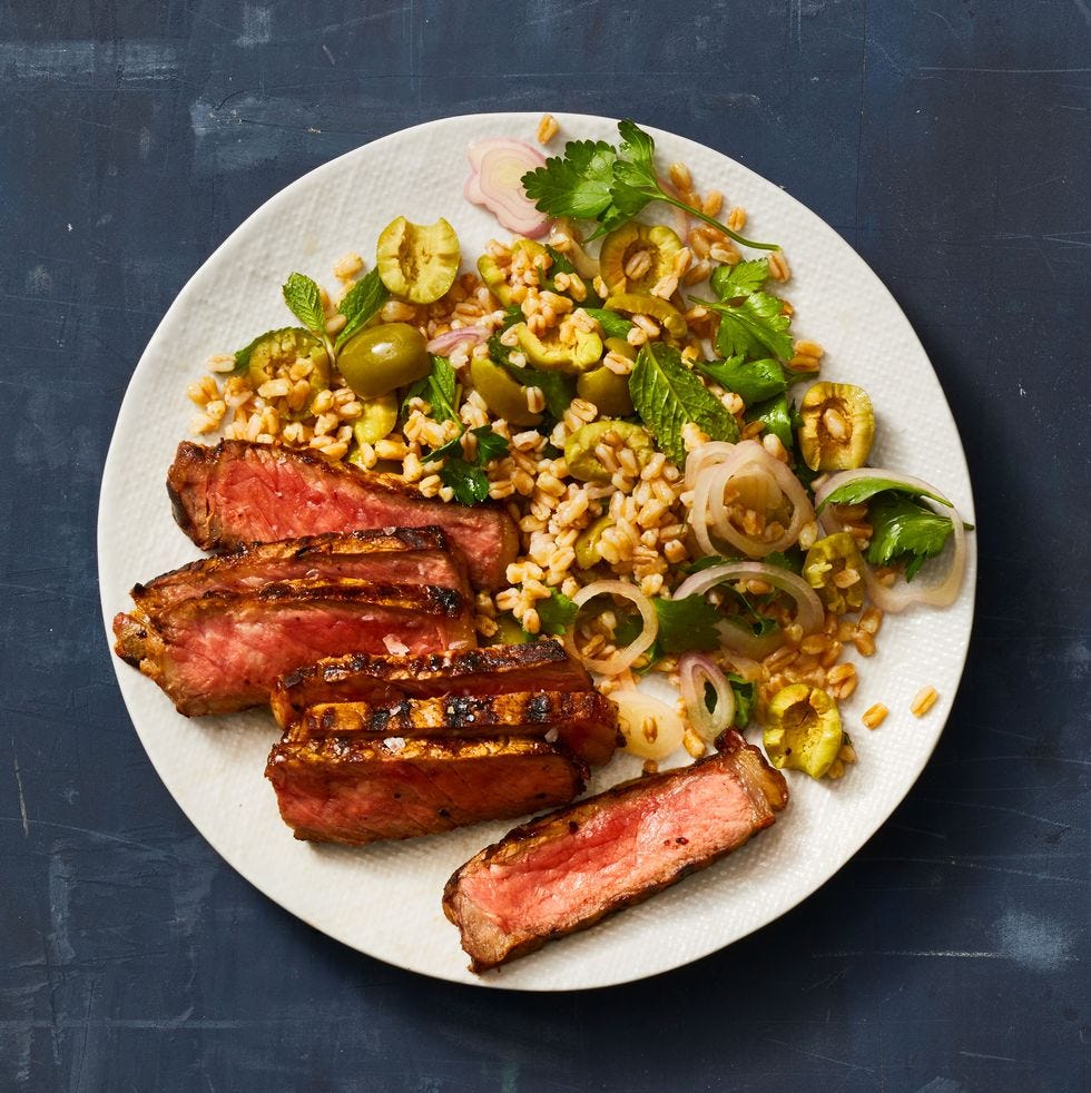 aleppo grilled steak with farro salad on the side