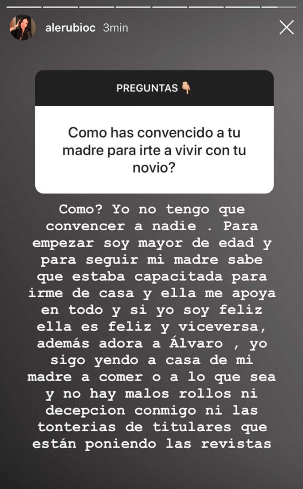 Alejandra Rubio utiliza su Stories de Instagram para contar cómo le ha sentado a su madre, Terelu Campos, que se vaya a vivir con su novio