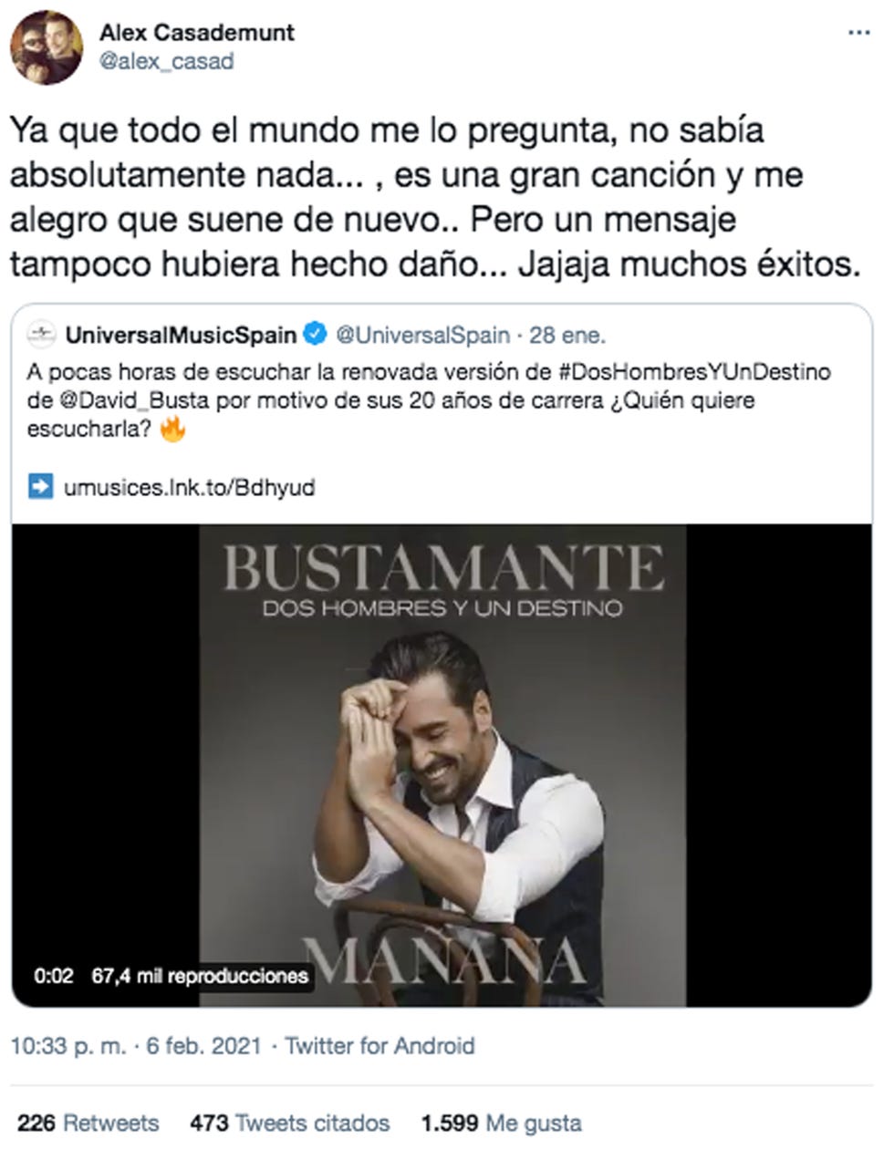 Álex casademunt lamenta el "poco tacto" de david bustamante