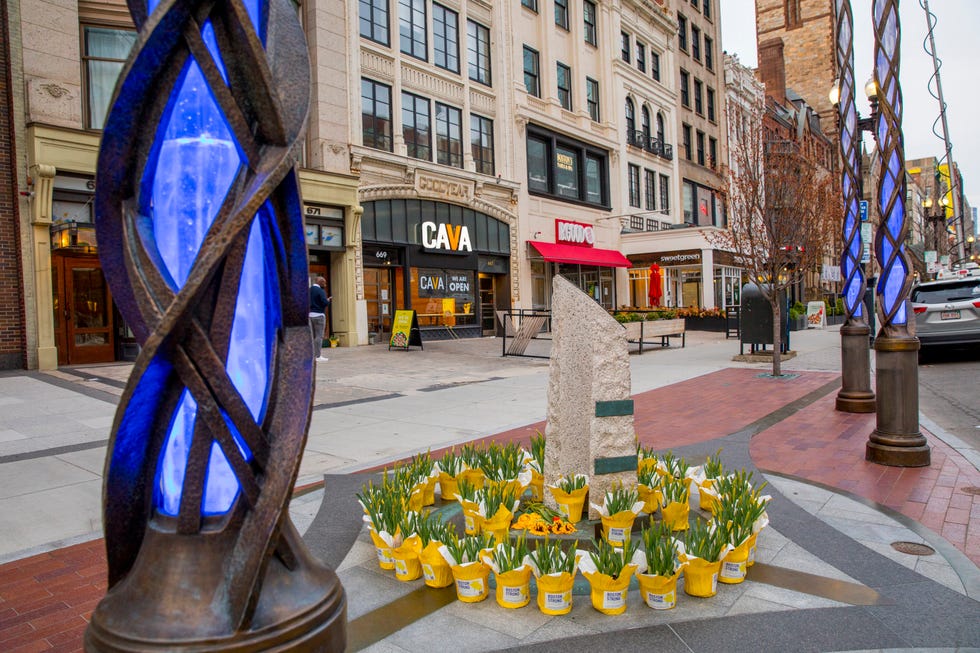 an empty street on marathon monday, patriots day on april 20, 2020 in boston, massachusetts