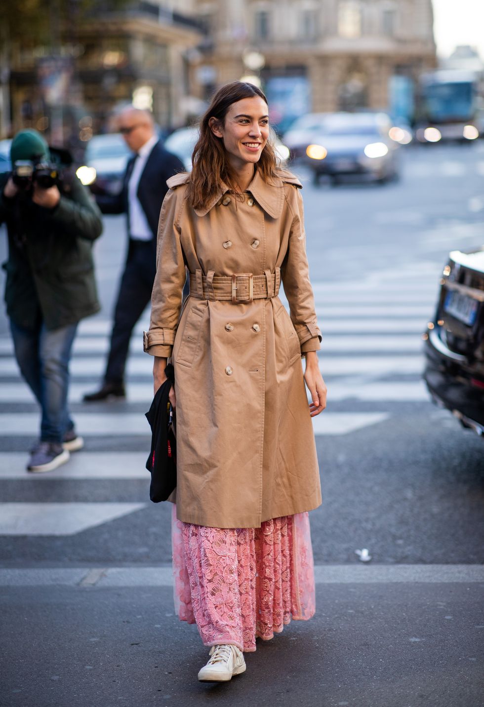 Clothing, Street fashion, Photograph, Fashion, Coat, Trench coat, Snapshot, Pink, Brown, Beige, 