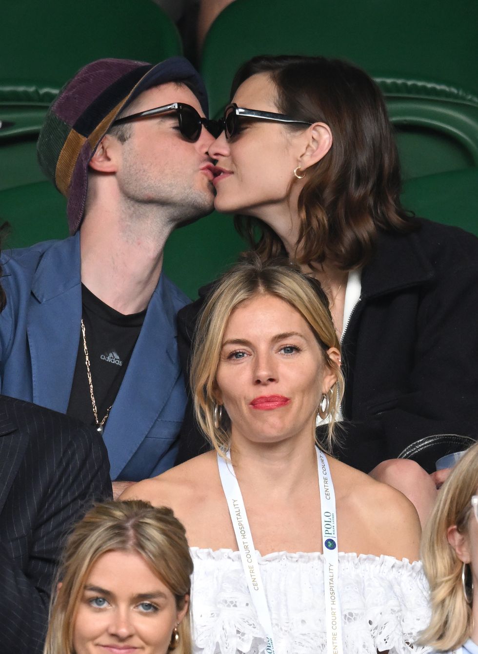 london, england july 03 tom sturridge, alexa chung and sienna miller attend day 7 of the wimbledon tennis championships at the all england lawn tennis and croquet club on july 03, 2022 in london, england photo by karwai tangwireimage