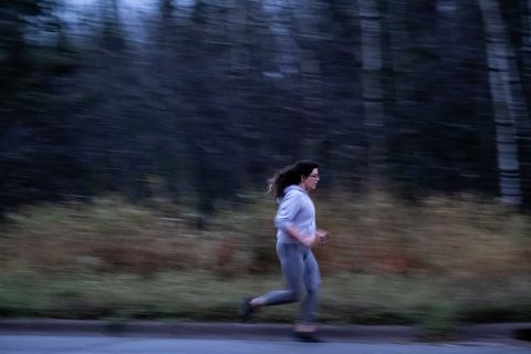 Alexandera Houchin heads out for an early morning run near her home on the Fond du Lac reservation in Cloquet, MN on October 22, 2019.