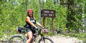 alexandera houchin stops briefly atop carnero pass during the 2019 tour divide which she won and also set the new women's singlespeed record