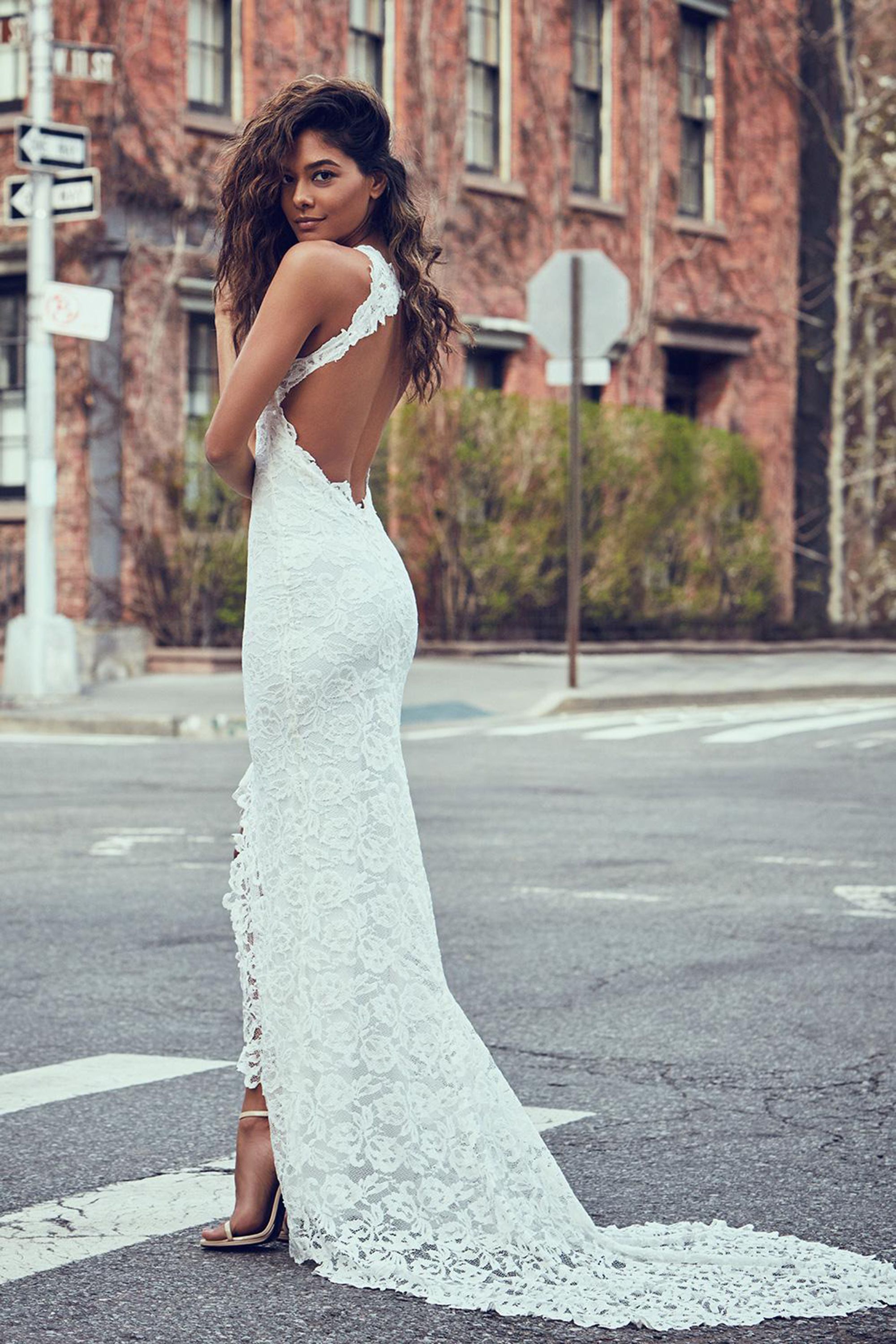 Scalloped Lace Long Sleeve Open Back Wedding Dress