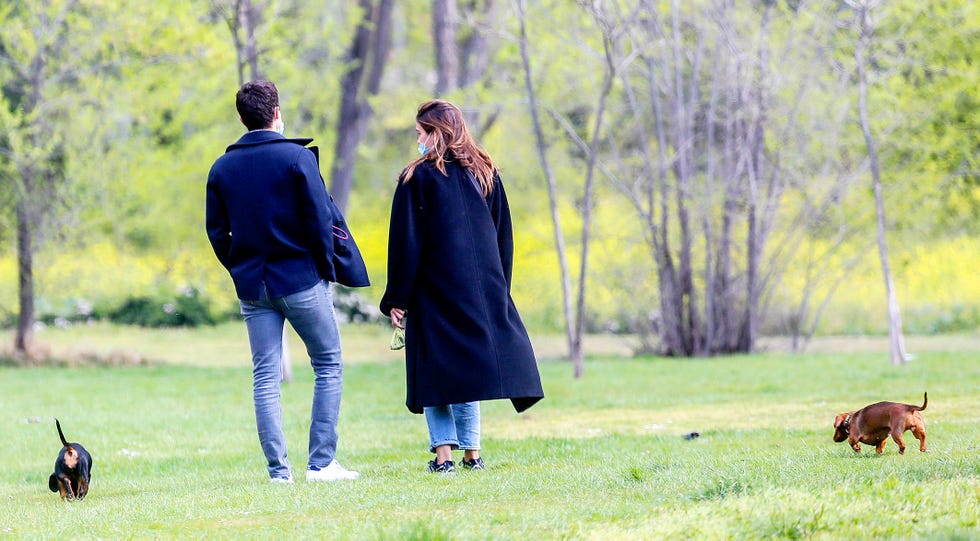 Álex González y su novia Blanca pasean a sus perros durante la cuarentena