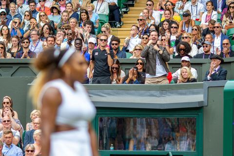 ohanian reacts in the stands to williams winning the first set during her match against alison riske during the wimbledon lawn tennis championships in july 2019