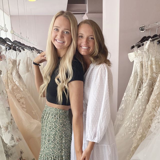 alex and paige drummond shop for wedding dresses in dallas, texas with their mom, ree drummond