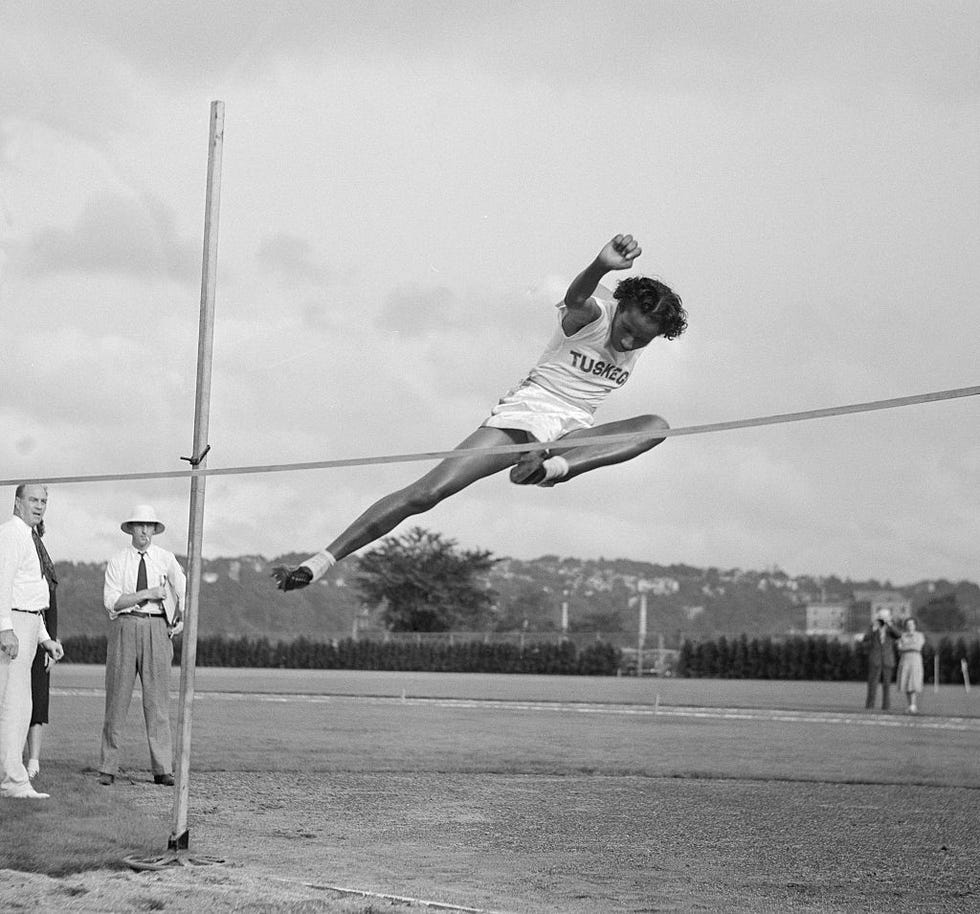 alice coachman performing the high jump