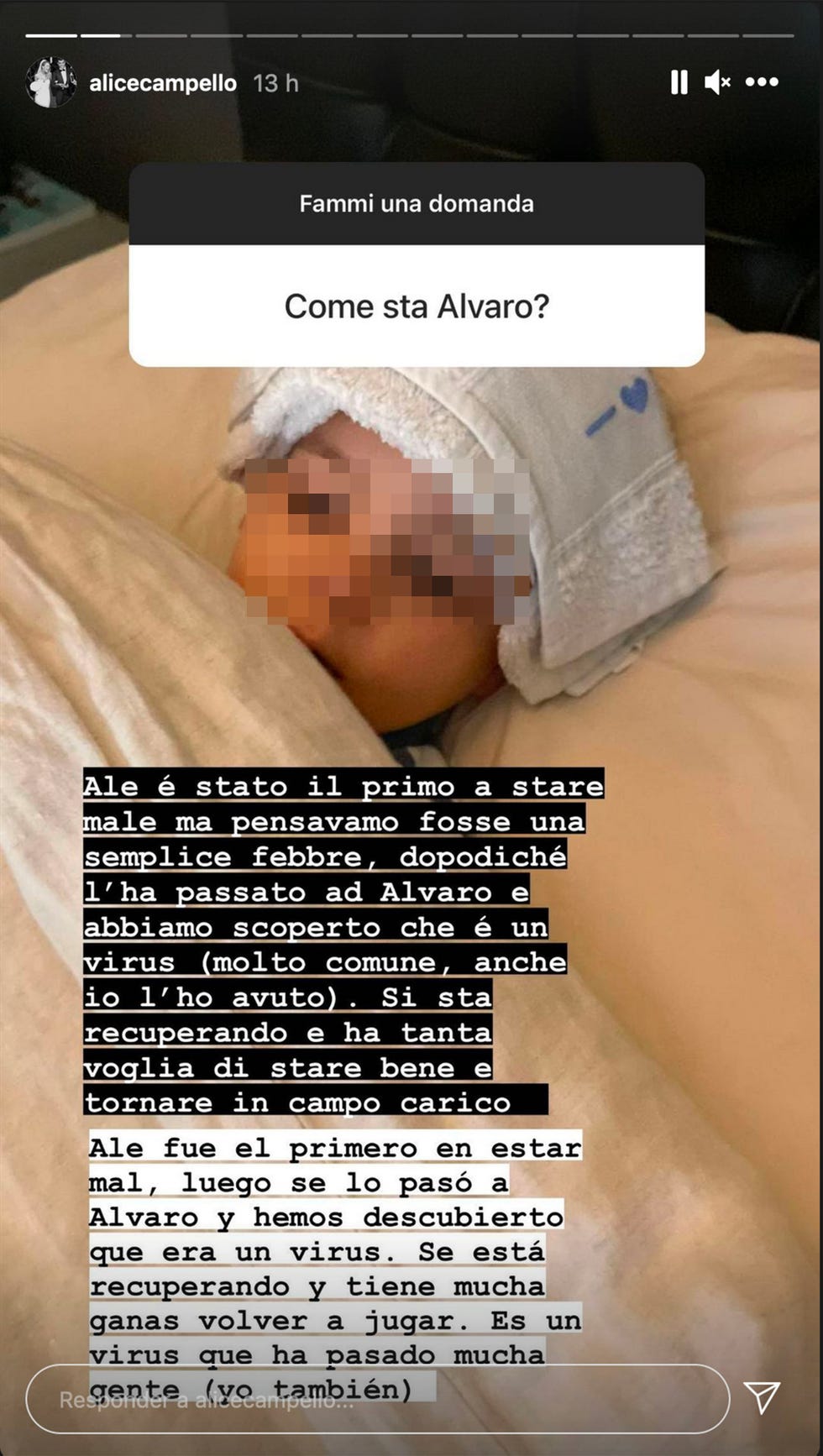 alice campello aclara el estado de salud de su marido, Álvaro morata