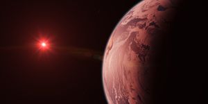 trappist 1d alien livable habitable exoplanet locked orbiting cooling red dwarf star in space with moons