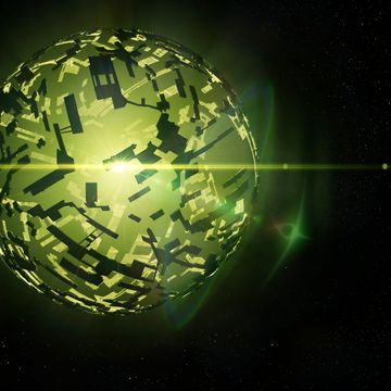 alien mega structure, dyson sphere around a distant green star