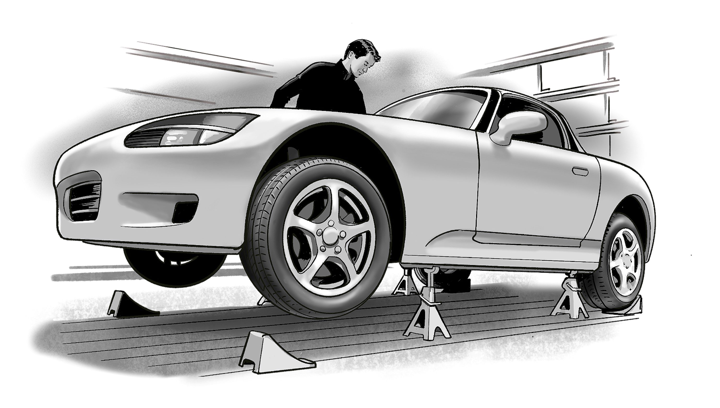 Concept car with floor jack Royalty Free Vector Image