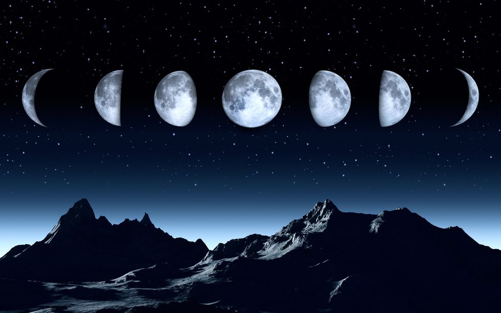 all phases of the moon on a clear dark sky