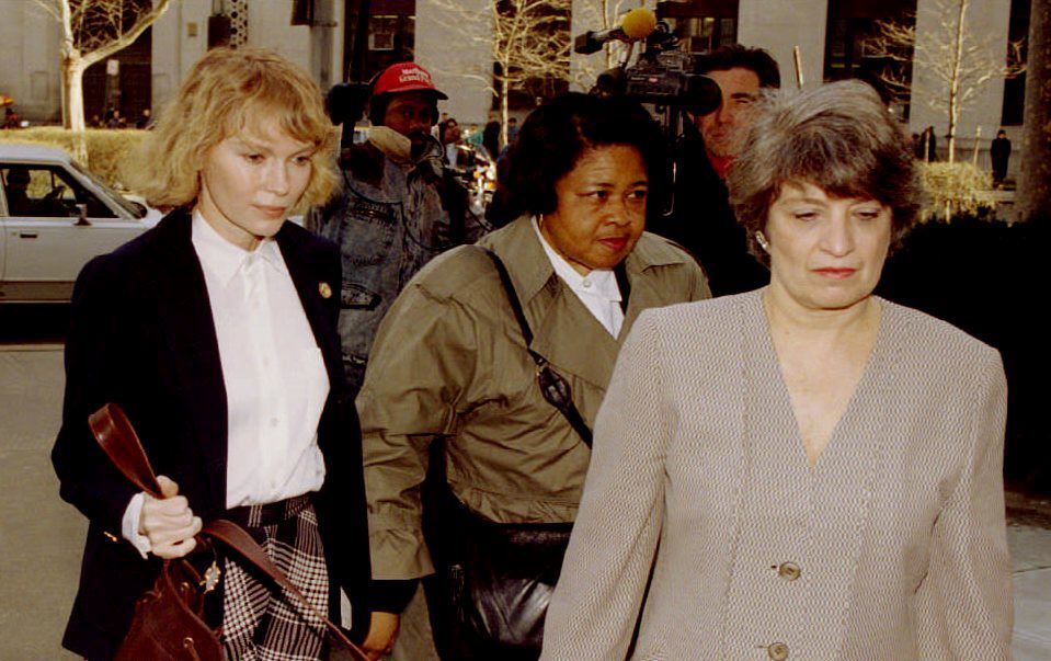 new york, united states  actress mia farrow l arrives at new york supreme court 05 april 1993 with her attorney eleanor altar r and an unidentified woman farrow continues her battle with woody allen over custody of their children photo credit should read don emmertafp via getty images