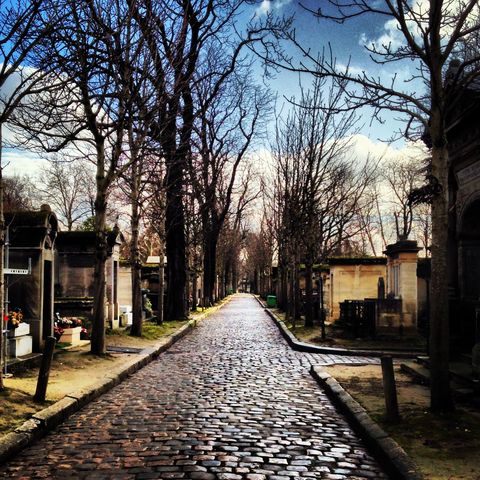 alley amidst pere lachaise cemetery