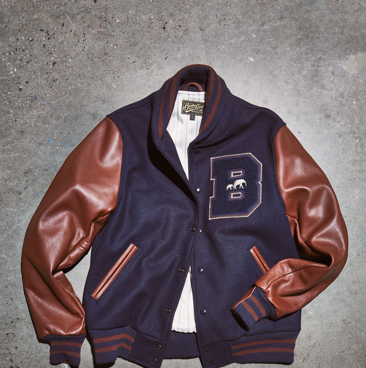 Buy Mens Brown Varsity Jacket With Black Leather Sleeves Online in