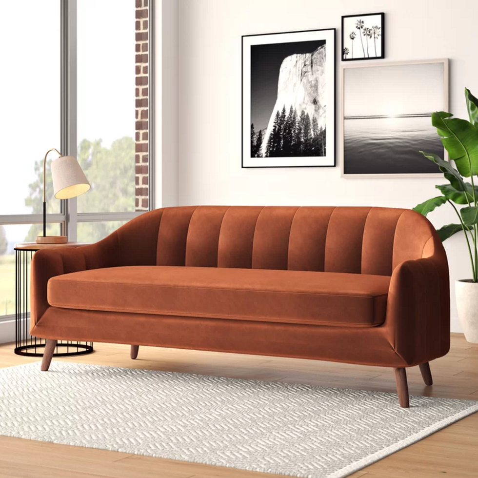 Couch, Furniture, Sofa bed, Leather, Brown, Living room, Room, Futon, studio couch, Floor, 