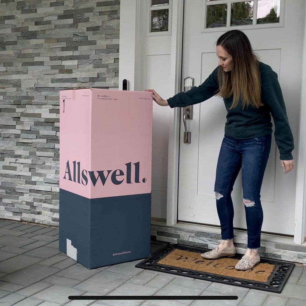 an allswell luxe hybrid mattress being evaluated by good housekeeping's lexie sachs