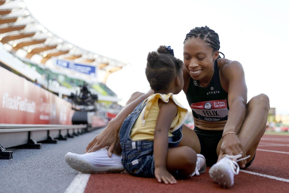 allyson felix at the 2020 2021 olympic track and field trials in eugene, oregon