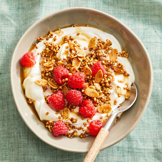 almond buckwheat granola with yogurt and berries