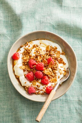 almond buckwheat granola with yogurt and berries
