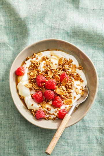 almond buckwheat granola with yogurt and berries