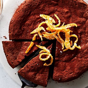 almost flourless chocolate orange cake with candied orange peel