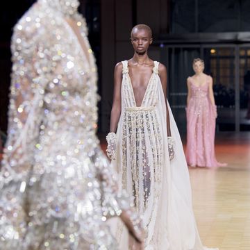 paris, france   january 26 editorial use only   for non editorial use please seek approval from fashion house models walk the runway during the elie saab haute couture springsummer 2022 show as part of paris fashion week on january 26, 2022 in paris, france photo by kristy sparowgetty images