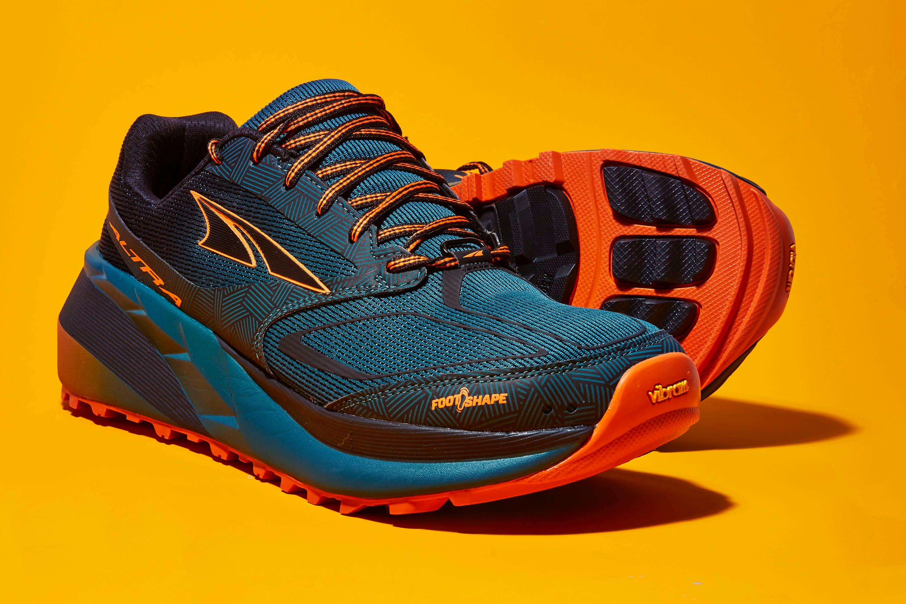Shoe, Footwear, Running shoe, Orange, Blue, Outdoor shoe, Walking shoe, Yellow, Sneakers, Athletic shoe, 
