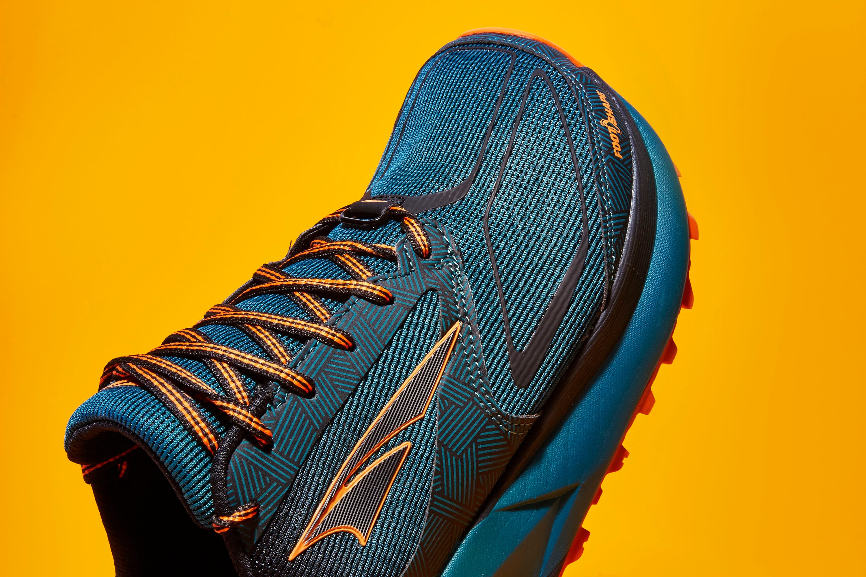 Footwear, Shoe, Orange, Black, Yellow, Outdoor shoe, Athletic shoe, Electric blue, Synthetic rubber, Sneakers, 