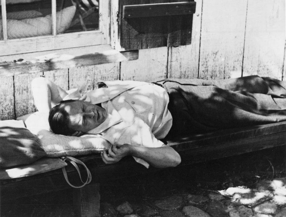 alvar aalto napping after lunch at the gregory farmhouse in the santa cruz mountains, 1939